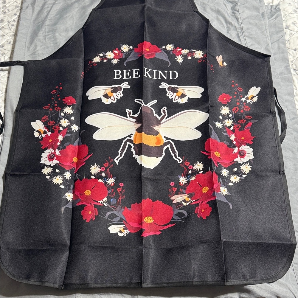 Bee Kind Black Apron with Floral Design